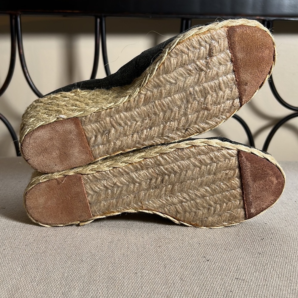 Lauren RL Cecilia open toe black with silver canvas sparkle Espadrilles wedge 7B - Picture 7 of 10